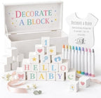Nolia Baby Shower Blocks Decorating Game – 48 White Wooden Cubes to Decorate, Storage Box, 12 Acrylic Markers & Instruction Sign by Unknown