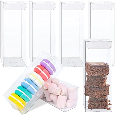 100 PCS Clear PET Plastic Storage Boxes Transparent Present Box Empty Containers Rectangle Cube Candy Chocolate Cookies Treat Case for Christmas,Wedding,Party,Baby Shower (2x2 x6 Inch) by PINKXHY