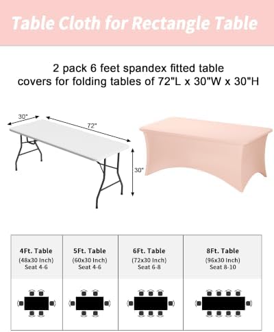 Fixwal 2 Pack 6FT Light Pink Birthday Tablecloth Spandex Fitted Table Cover - Image 3