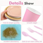 Kochorie 216 Pcs Pastel Rainbow Party Supplies Set, Disposable Macaron Paper Tableware Set 7 Inch & 9 Inch Plates Cups Napkins Cutlery for Birthday Baby Shower Pastel Party Decorations, Serve 24 - Image 3