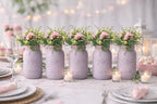 Lavender Bridal Shower Decorations | Set of 5 Table Centerpieces | Quart 32 oz Painted Mason Jars | Baby Shower Centerpiece Table Decorations | Engagement Party Decor (5 Lavender w/Greenery/Pink) - Image 4