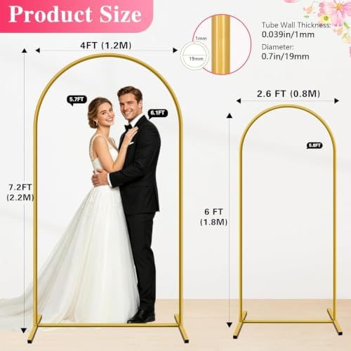 Metal Arch Backdrop Stand, Set of 2 (7.2ft/6ft), Wedding Arch Stand - Image 3
