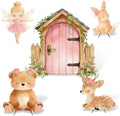 5Pcs Pink Fairy First Birthday Decorations, Large Bunny Bear Deer Fairy House Cardboard Cutout, Woodland Fairy Baby Shower Photo Booth Prop Princess Birthday Party Outdoor Indoor Decor by WelcometoLawnIdyll