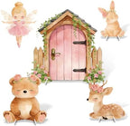 5Pcs Pink Fairy First Birthday Decorations, Large Bunny Bear Deer Fairy House Cardboard Cutout, Woodland Fairy Baby Shower Photo Booth Prop Princess Birthday Party Outdoor Indoor Decor by WelcometoLawnIdyll