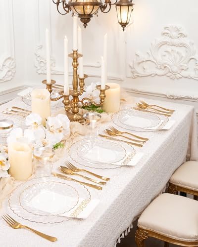 YOUBET 175PCS Clear and Gold Scalloped Plastic Plates for Party Wedding - Image 3