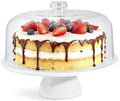 12 Inch Porcelain Cake Stand with Acrylic Dome Lid, White Pedestal by Yedio