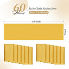 YMHPRIDE 60 PCS Gold Satin Chair Sashes, 7x108 Inch Ties Chair Bows - Image 2