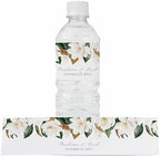 Personalized Water Bottle Labels with Choice of 30 Flower Styles - Choose Font and Pre-Made Phrases or Design Custom Text - LABELS ONLY (009 Magnolia, 2 inch (8.5x2")) by ThePaperedWedding