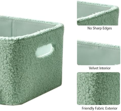 Boucle Nursery Storage Baskets Set of 3, Decorative Nesting Fabric Bins for Shelves, Changing Tables, Dressers and Closets, Baby Toys, Diapers, Clothes, Books, Blankets, Sage Green - Image 5