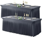 Wish Care 2 Pack Gray Spandex Table Clothes for 6 Foot Rectangle Tables, 6FT Wrinkle Free Fitted Tablecloths Ruffles Design Table Cover for Party, Banquet, Wedding and Events by WishCare