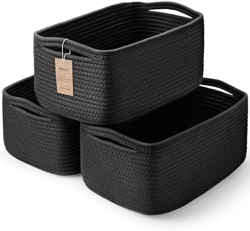 3 Pack Storage Baskets for Organizing, 13.7×9.5×6.3", Black by MaxuniTechLife