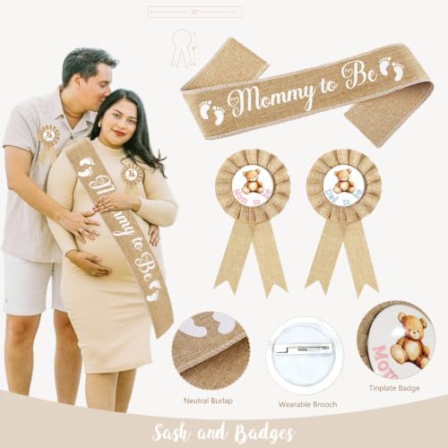 Bear Gender Reveal Decorations, He or She Gender Reveal Party Decoration, Boy or Girl Bear Theme Party Supplies with Backdrop BABY-Box Tablecloth Mom to Be Sash Dad to Be Pin Balloon Arch - Image 5