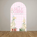 Arch Backdrop Cover One Silly Goose Baby Shower Girl Pink 1st Birthday Party Decors Spandex Stretchy Arch Stand Cover Plaids Cartoon Banquet Props (6.6FT,Cute) - Image 2