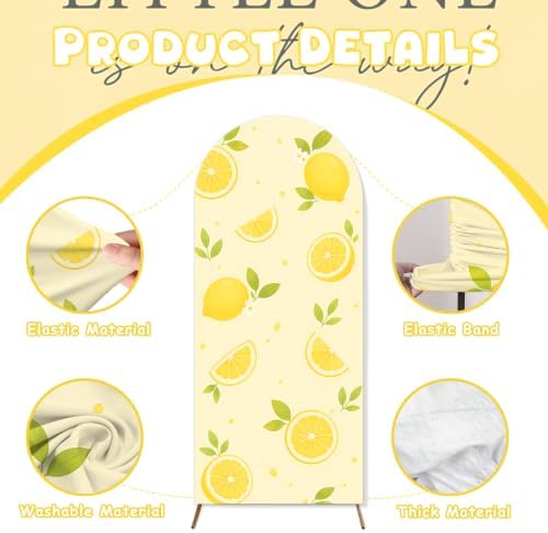 2PCS Lemon Baby Shower Decorations Arch Backdrop Cover 6ft 7.2ft Stretchy Spandex A Sweet Little One is on the Way Backdrop for Lemon Baby Shower Party Supplies Photo Props - Image 6
