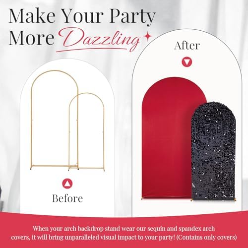 SaitiMade Set of 2 Red and Black Sequin Arch Backdrop Cover (7.2 & 6 FT) - Image 7