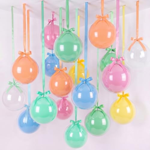 TaoBary 30 Set Pastel Ceiling Hanging Decoration 22/18'' Macaron and Transparent Latex Bobo Balloons Bulk with Satin Bows, Ribbons for Summer Back to School Baby Shower Wedding Party Decor - Image 6