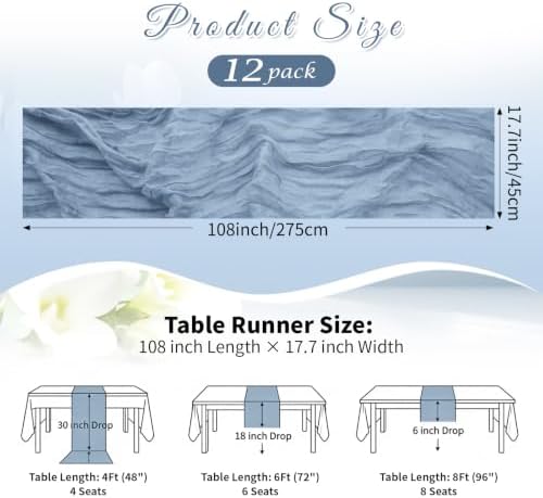 Dusty Blue Boho Cheesecloth Table Runner 12 Pack 17x108 Inch Sheer Gauze - Image 2