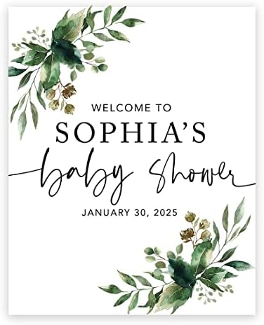 Andaz Press Custom Large Baby Shower Welcome Sign, 16" x 20", Fall Greenery Personalized Canvas Welcome Sign, Gender-Neutral Canvas Sign for Baby Sprinkle Baby Shower, Baby Shower Decorations by AndazPress