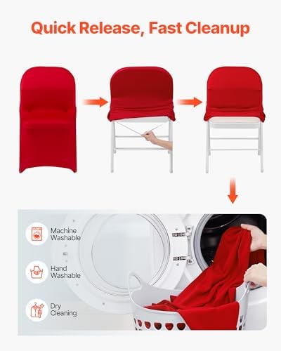 VEVOR Chair Covers, Polyester Spandex Chair Cover, Stretch Slipcovers for Wedding Party Dining Banquet Flat-Front Chair Covers (Red-c, 50PCS) - Image 5