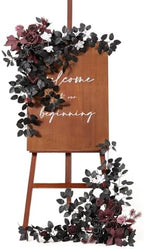 Ling's moment Welcome Sign Flowers, Wedding Floral Swag, Black and Burgundy by LingsMoment