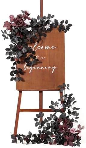 Ling's moment Welcome Sign Flowers, Wedding Floral Swag, Black and Burgundy by LingsMoment