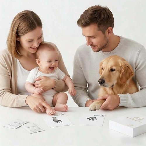 Baby Inkless Milestone Cards Hand Casting Kit Ink Print Hand and Footprint Kit Dog or Cat Pet Paw Print Kit Baby Newborn Footprint Kit Photo Album Keepsake Book Feet Stamp (Green Gift Box + Album) - Image 2