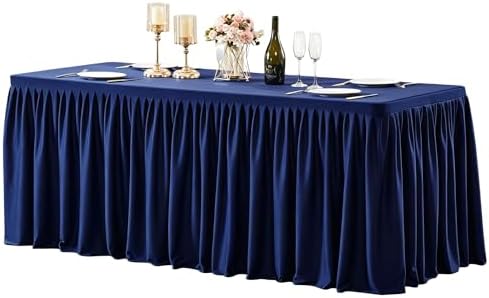 Wish Care Navy Blue Polyester Table Clothes for 4 Foot Rectangle Tables, Wrinkle Free Fitted Table Cover with Pleated Ruffle Table Skirt for Birthday Party Wedding Trade Show Event Display by WishCare