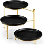 MALACASA Round 3 Tier Serving Tray, 10 Inch Black Porcelain Dessert Stand by MALACASA