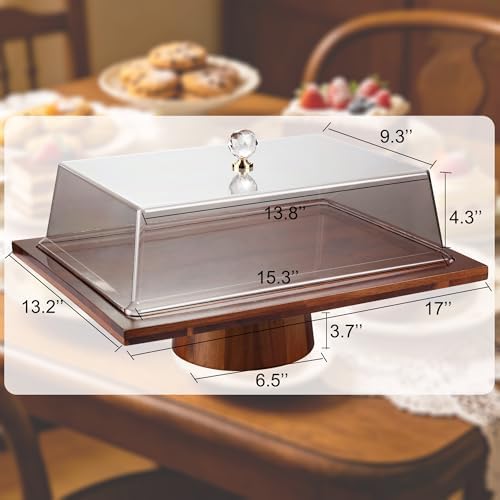 17" Rectangular Acacia Wood Cake Stand with Lid, 2-in-1 Multi-Functional Dessert Display Tray & Charcuterie Board for Cheese/Veggie/Chips & Dip, Birthday/Weddings/Party - Image 2