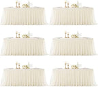 Ivory Fitted Tablecloth Rectangle 6 Foot Stretch Elastic Tulle Ruffle Tablecloths Rectangular Spandex Table Covers 6ft Birthday Baby Shower Party Wedding Table Cloths with Skirt 6Pack by LittleFunny