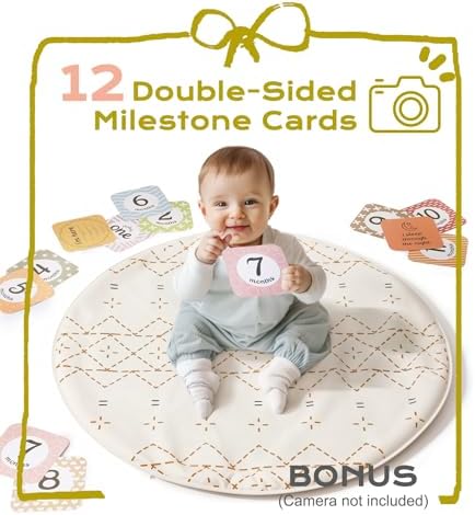Tummy Time Activity Mat, Macrame Baby Play Gym Mat with 6 Detachable Toys and 12 Milestone Cards for Stage-Based Sensory and Motor Skill Development, Washable Play Mats for Infant, Non Slip Play Mat - Image 5