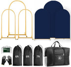 Arch Backdrop Stand Set with Cover 7.2ft,6ft x 2 Arched Frame Stand and Spandex Wedding Arch Cover with Storage Bag (Navy Blue, 7.2Ft+6Ft+6Ft) by Lrrtwer