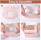 100 pcs 6x6x3 Inches Small Cake Box with Window, Bakery Pastry Cookie Boxes, Mini Pie container for Pastry,Dessert,Strawberries,Chocolates, Cupcakes with paper stickers (pink) - Image 5