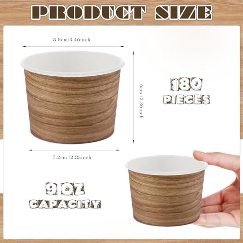 Umigy 180 Pcs Disposable Paper Soup Bowls 9 oz Wood Grain Party Cups - Image 2