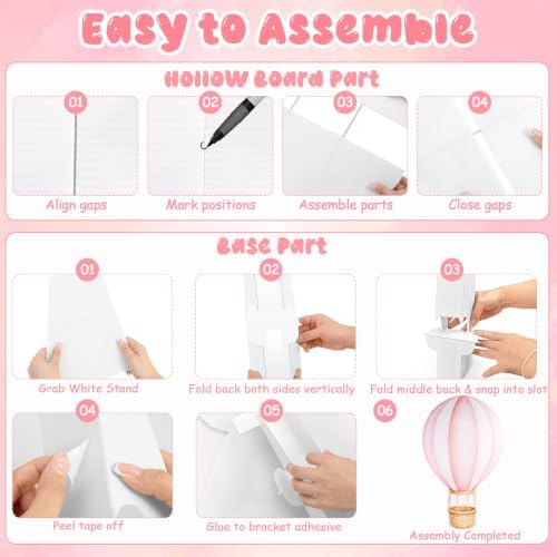 2 PCS Large Hot Air Balloon Baby Shower Decorations, Pink Hot Air Balloon Cardboard Cutouts Theme Birthday Party Decor for Backdrop Yard Signs Standup Photo Booth Props - Image 6