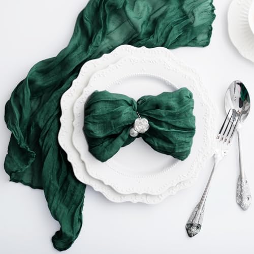 100 Pack Emerald Green Cheesecloth Napkins Washable 21x21 Inches Emerald Green Cloth Napkins for Wedding Set of 100 Dinner Table Napkins Bridal Baby Shower Rustic Boho Cotton Gauze Party Table Decor - Image 4