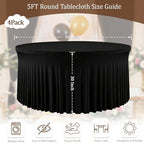 4 Pack Black Round Spandex Tablecloths, 5FT/60In Fitted Stretchy Table Cloth with Skirt, Washable Wrinkle Free Table Cover for Wedding Party Dining Banquet Events - Image 4