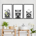 flowtorely Raccoon Bathroom Wall Art Decor Set of 3 16x11 Inch Black - Image 5
