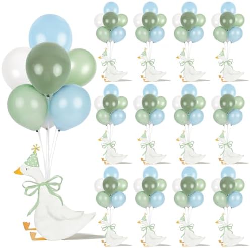 12 Sets One Silly Goose 1st Birthday Decoration Goose Balloon Stand Kit Baby Shower Centerpiece for Table with Blue and Green Balloon Gender Reveal Boy Girl Birthday Party Decor for Wedding Gift Favor by Unknown