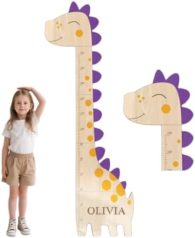 Personalized Wooden Dinosaur Growth Chart Ruler, Custom Height Chart for Boys Girls, Nursery Wall Decor Kids Growth Ruler，Kids Measuring Chart for Wall by Chgcuofce