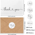Teling 200 Set Thank You Cards with Envelopes Bulk, 6 x 4 Inch Blank Thank U Greeting Notes with Brown Kraft Envelopes Stickers Thankyou Card Set for Graduation Wedding Birthday Baby Shower(White) - Image 2