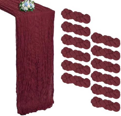 12 Pack Burgundy Cheesecloth Table Runner 10Ft 23 x 120 Inch by RestfulGlow