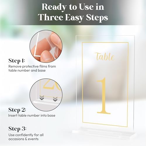 Acrylic Table Numbers 1-20 with Stand, Printed Gold Font on 4x6 inch Acrylic, Clear Table Number Signs and Holders, Centerpiece for Events, Weddings, Reception, Party, Anniversary, and Decoration - Image 3