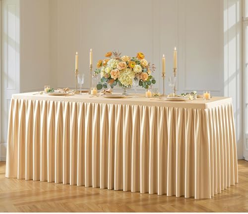 Dark Champagne Polyester Table Cloths for Rectangle 6 Foot Tables, 1 Pack Wrinkle Free Tablecloths Stretchy Banquet Ruffle Fitted Table Cover Desk Skirt for Parties Wedding Birthday Baby Shower by Unknown