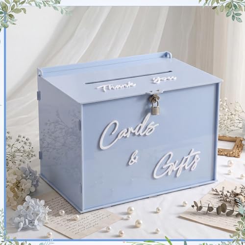 BreezeHug 14" Baby Blue Acrylic Wedding Card Box with Lock & 3D Letters - Image 6