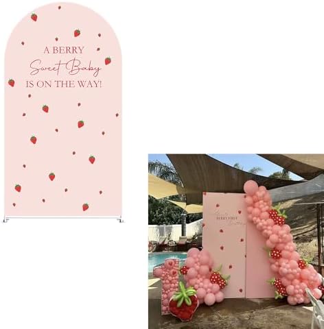 A Berry Sweet Baby is On The Way Arch Backdrop Cover Pink Strawberry Birthday Party Decorations Arch Stand Covers Baby Shower Fiesta Parties(3x6ft Cover,3892) by ittsmnt