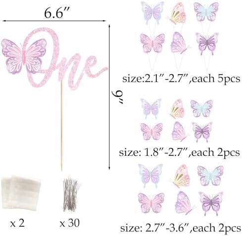 316 Pcs Butterfly 1st Birthday Party Decorations, Pink Our Little Butterfly is Turning One Party Supplies Include Backdrop, Hanging Swirls, Plates, Cups, Tablecloth, Cupcake Toppers, Latex Balloons - Image 7
