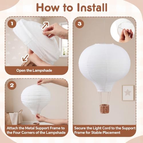 Baquler 1 Pcs 12 Inch Hot Air Balloon Lampshade Without Light Hanging Hot Air Balloon Decorations White Linen Fabric Lamp Shades Gifts for Nursery Kids Living Room Baby Shower Party Decor - Image 6