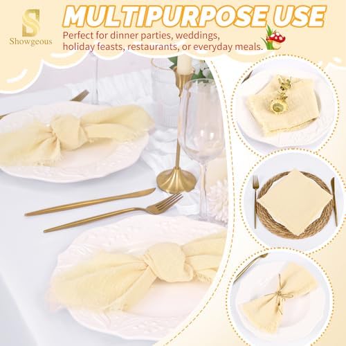 Showgeous 30 Pack Beige Cloth Napkins with Fringe, 16x16 inch 100% Cotton - Image 6