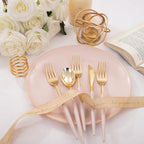 I00000 300Pcs Pink Plastic Silverware, Fancy Gold Cutlery with Pink Handle - Image 2
